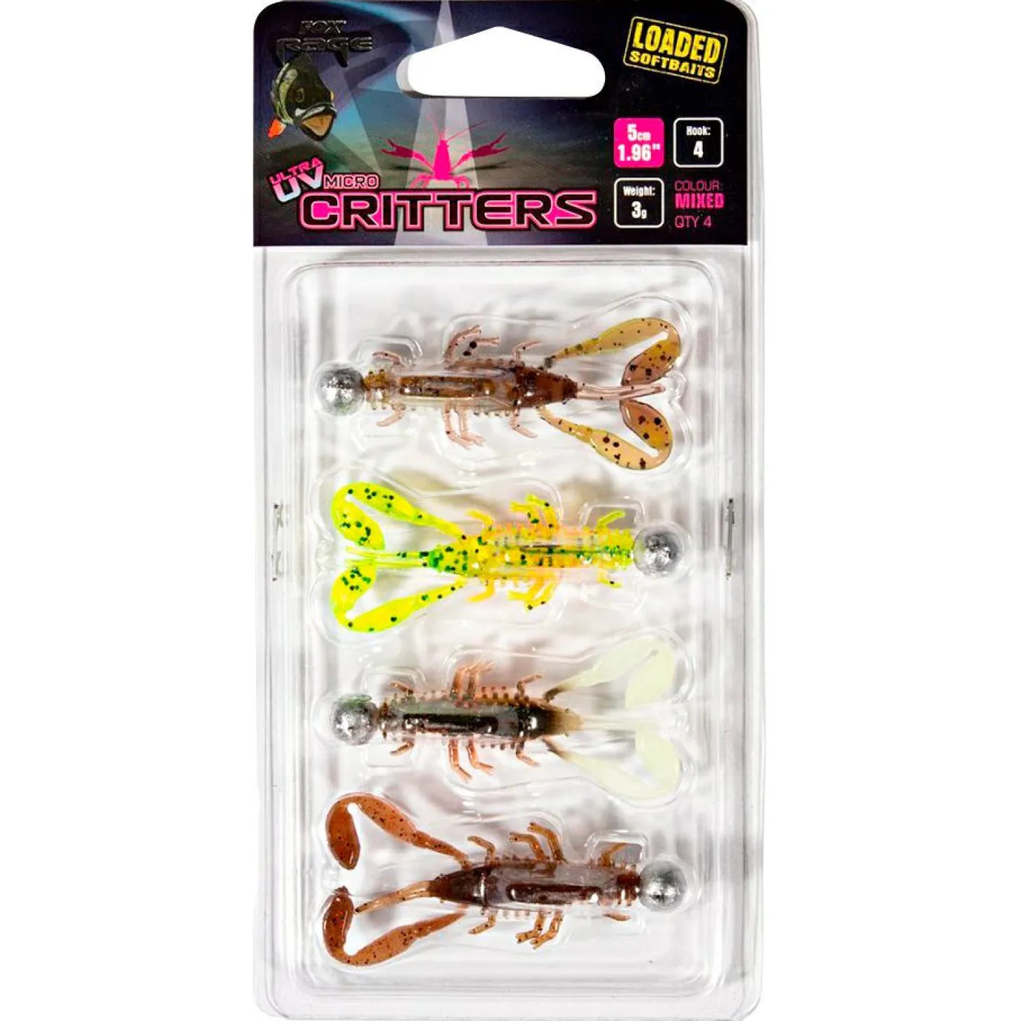 Fox Rage Ultra UV Micro Critter Mixed Colour Loaded Lure Pack