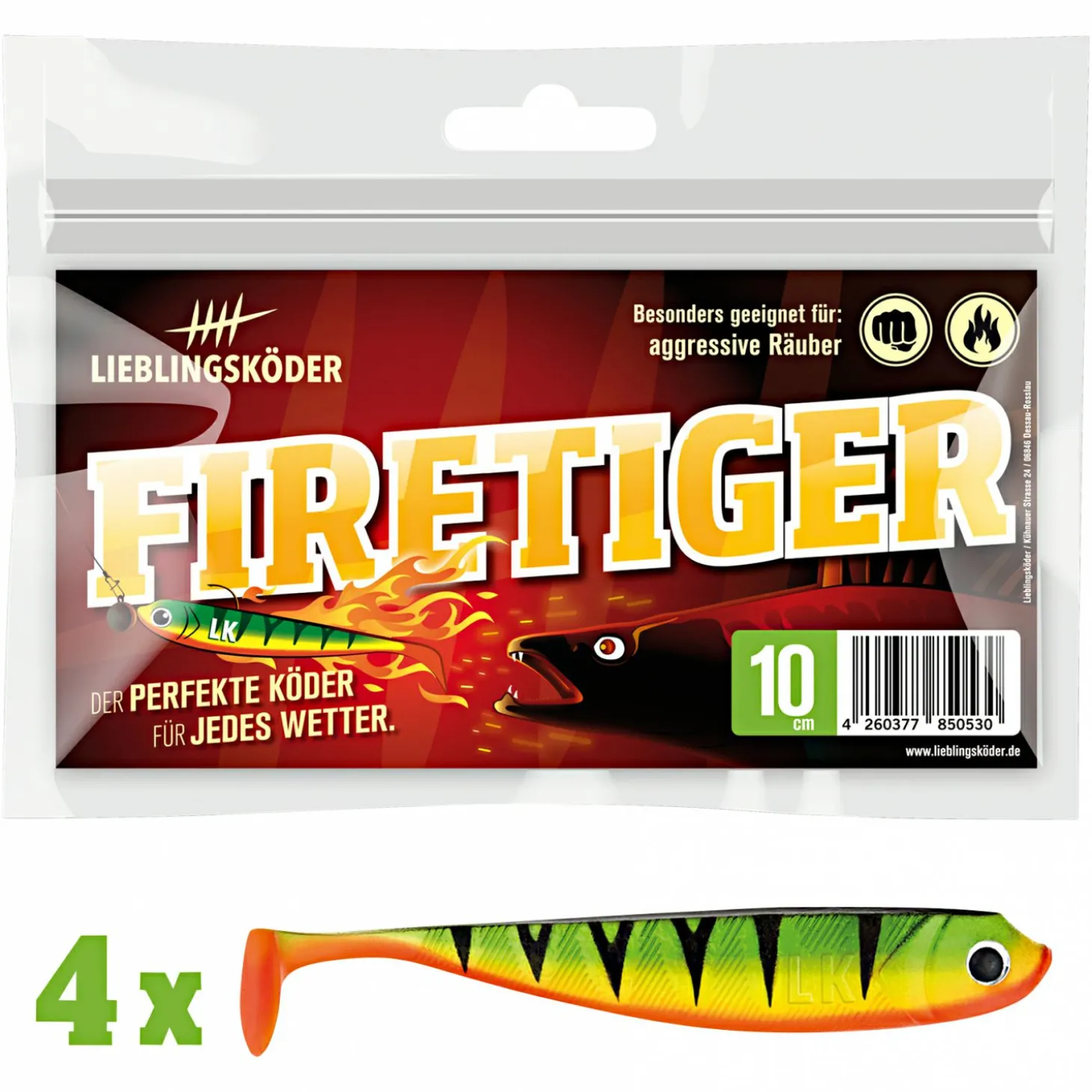 Lieblingsköder Gummifisch Zanderköder (10 cm, Firetiger)