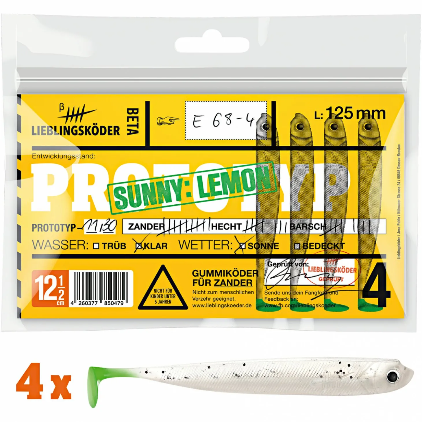 Lieblingsköder Gummifisch Zanderköder (12,5 cm, Sunny Lemon)