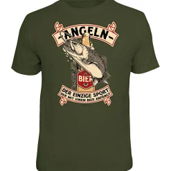 Rahmenlos "Angeln - Der einzige Sport, der mit einem Bier anfängt" T-Shirt Herren (Oliv)