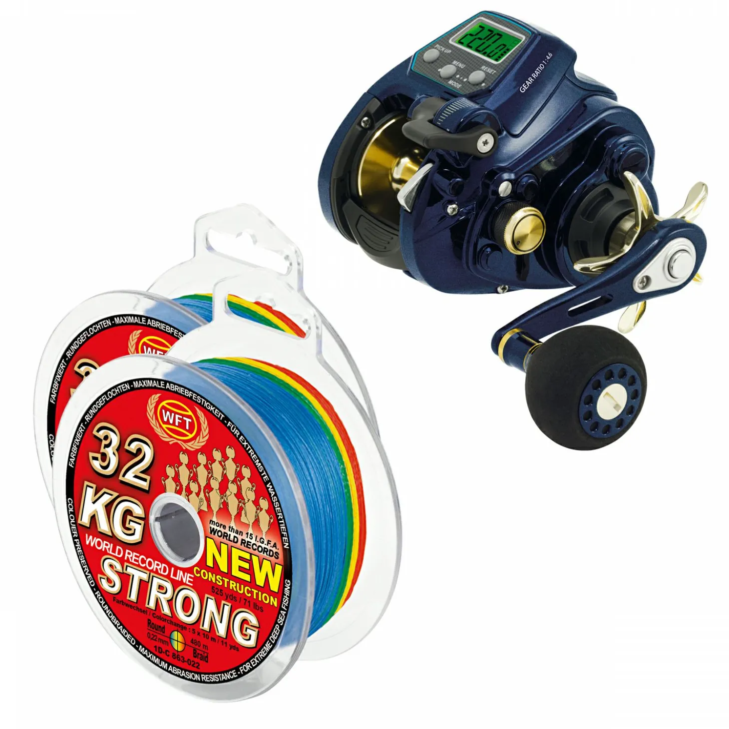 WFT Set: Elektrorolle Sea King 550 PR HP + 2x Schnur KG Strong Exact 550 RH