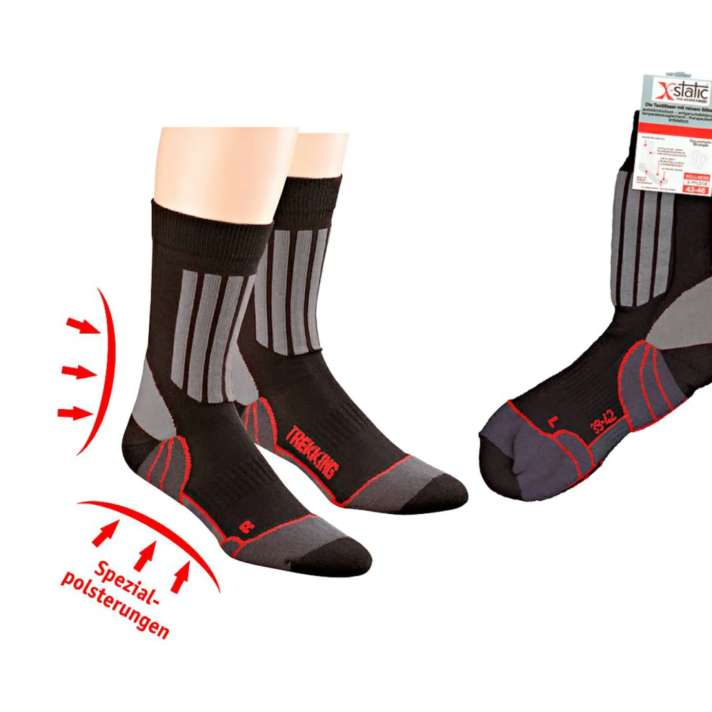 Wowerat Allround Sport- und Trekking-Socken Unisex, m. X-Static® (Schwarz)